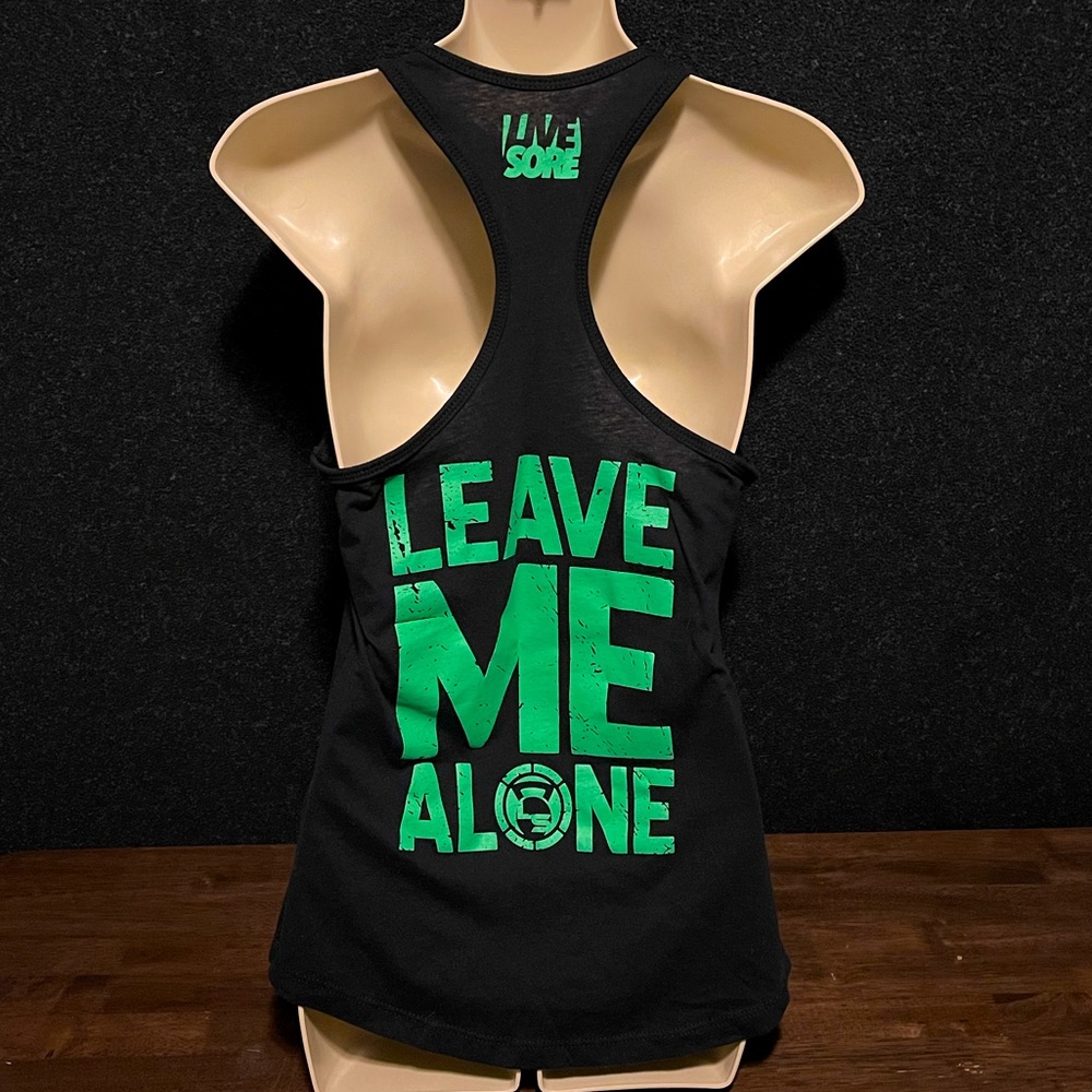 Live Strong kettlebell black tank top LEAVE ME ALONE medium